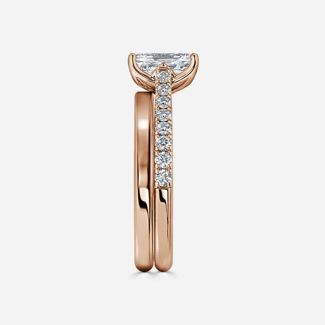 Aerin Rose Gold Plain Band Bridal Set Engagement Ring