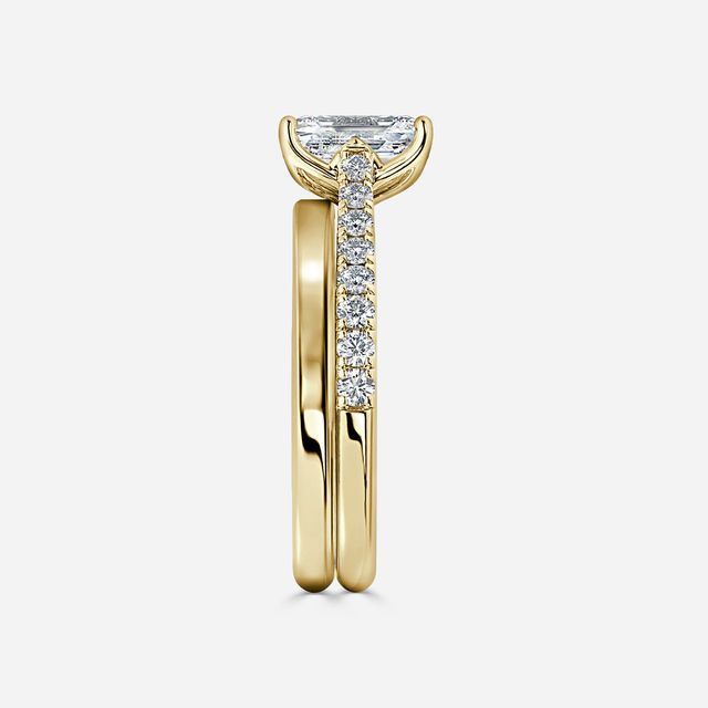 Aerin Yellow Gold Plain Band Bridal Set Engagement Ring
