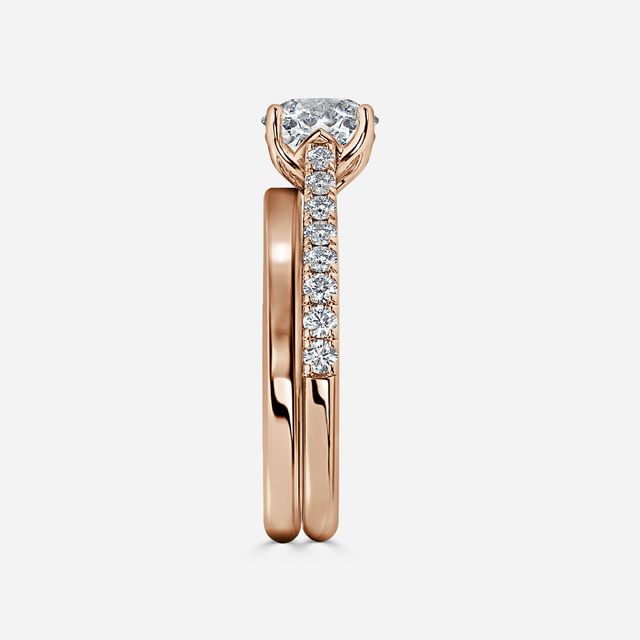 Aerin Rose Gold Plain Band Bridal Set Engagement Ring