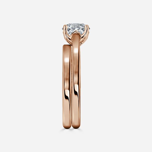 Aerin Solitaire Rose Gold Plain Band Bridal Set Engagement Ring
