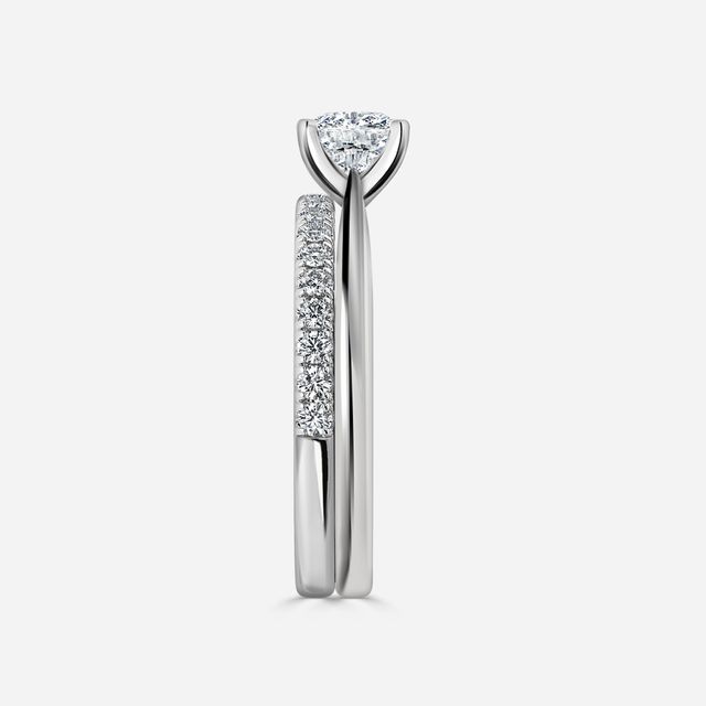 Firefly Solitaire White Gold Pavé Band Bridal Set Engagement Ring