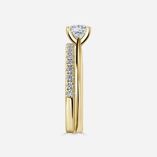 Firefly Solitaire Yellow Gold Pavé Band Bridal Set Engagement Ring
