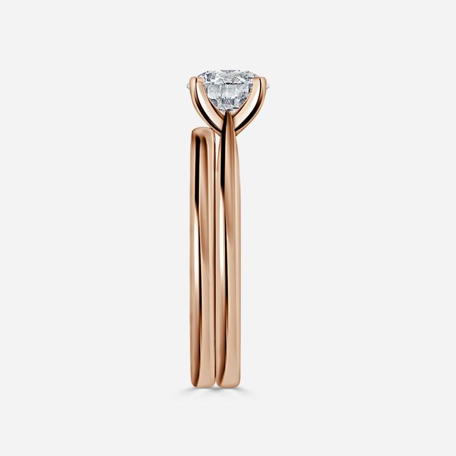 Firefly Solitaire Rose Gold Plain Band Bridal Set Engagement Ring