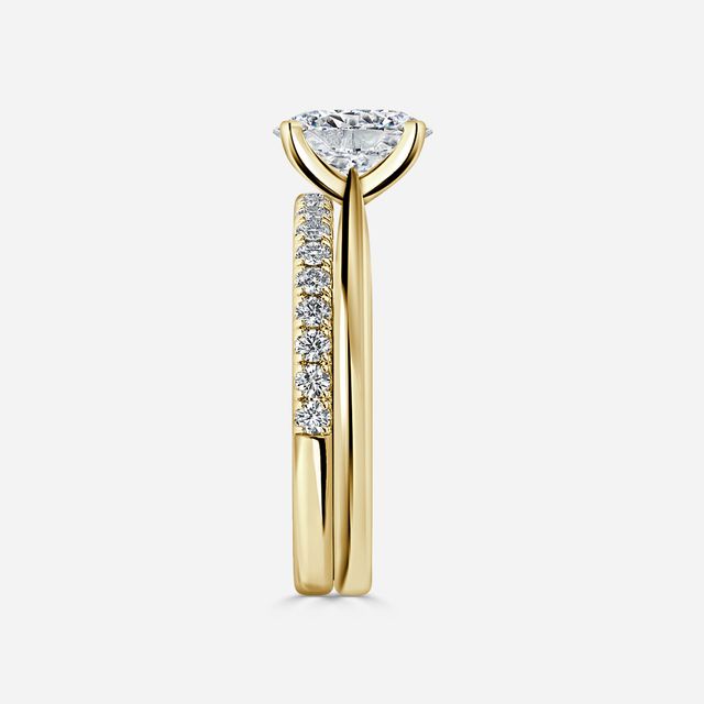 Firefly Solitaire Yellow Gold Pavé Band Bridal Set Engagement Ring