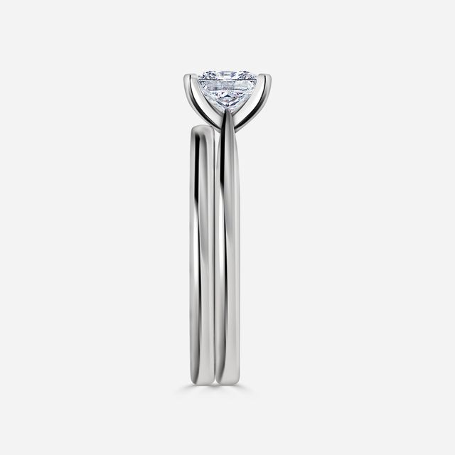 Firefly Solitaire White Gold Plain Band Bridal Set Engagement Ring