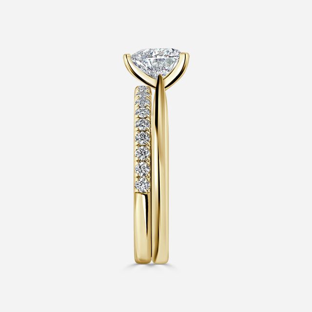 Firefly Solitaire Yellow Gold Pavé Band Bridal Set Engagement Ring