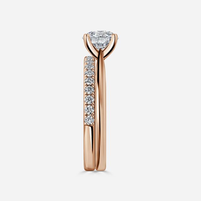 Firefly Solitaire Rose Gold Pavé Band Bridal Set Engagement Ring