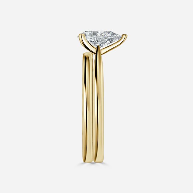Firefly Solitaire Yellow Gold Plain Band Bridal Set Engagement Ring