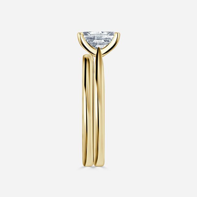 Firefly Solitaire Yellow Gold Plain Band Bridal Set Engagement Ring