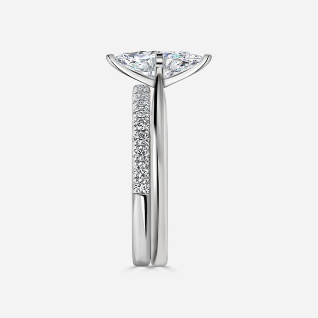 Firefly Solitaire White Gold Pavé Band Bridal Set Engagement Ring