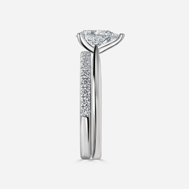 Firefly Solitaire Platinum Pavé Band Bridal Set Engagement Ring