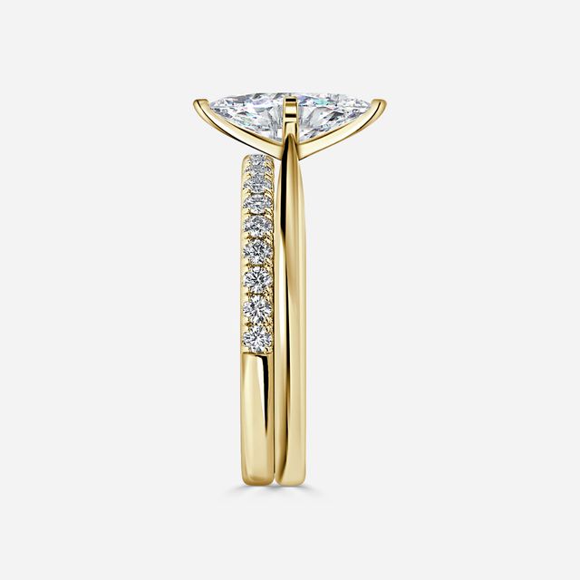 Firefly Solitaire Yellow Gold Pavé Band Bridal Set Engagement Ring