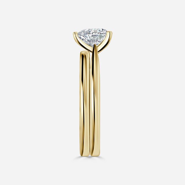 Firefly Solitaire Yellow Gold Plain Band Bridal Set Engagement Ring
