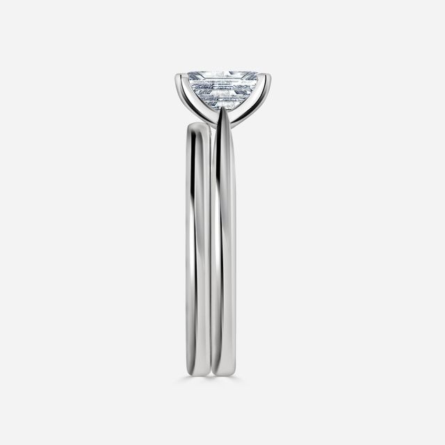 Firefly Solitaire Platinum Plain Band Bridal Set Engagement Ring