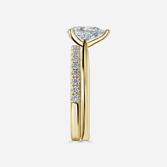 Firefly Solitaire Yellow Gold Pavé Band Bridal Set Engagement Ring