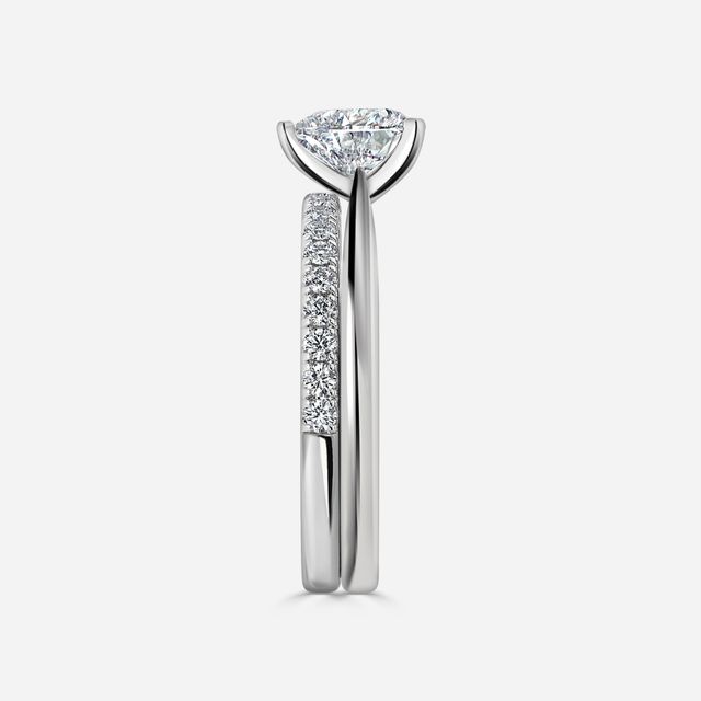 Firefly Solitaire White Gold Pavé Band Bridal Set Engagement Ring