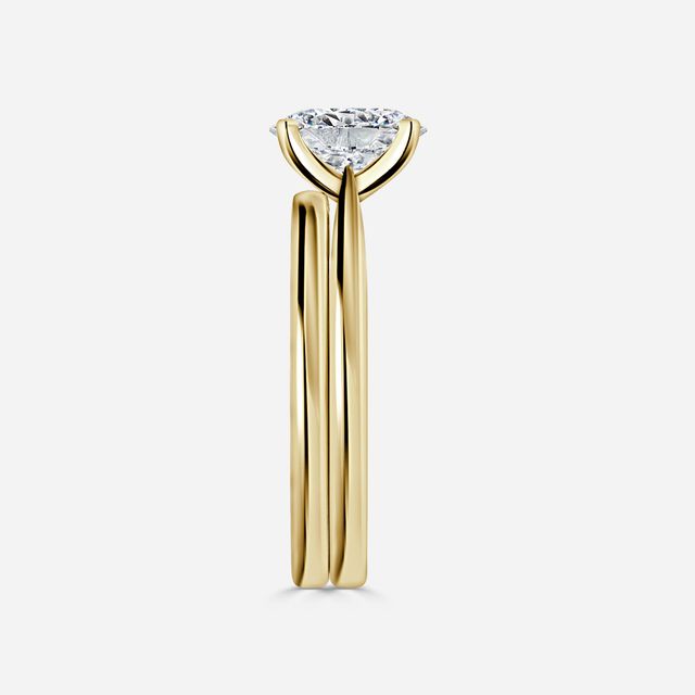 Firefly Solitaire Yellow Gold Plain Band Bridal Set Engagement Ring