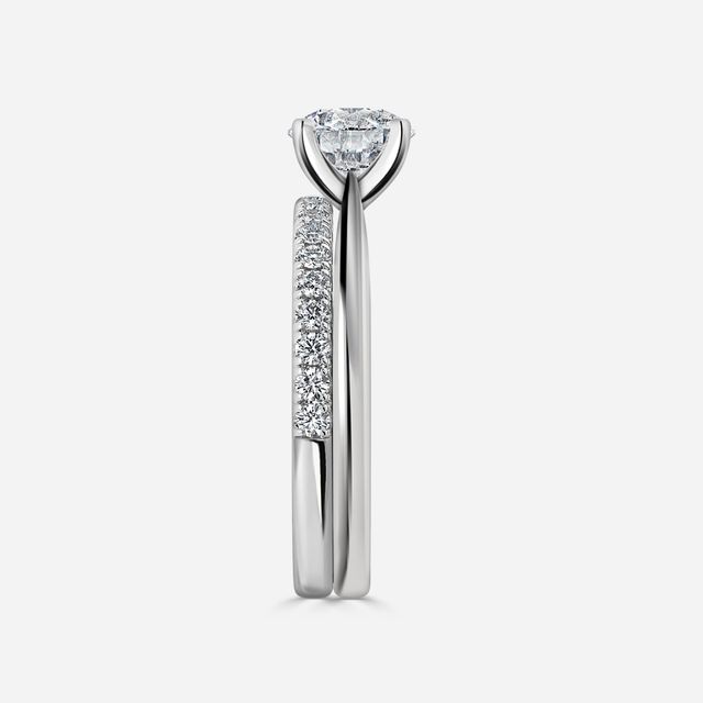 Firefly Solitaire White Gold Pavé Band Bridal Set Engagement Ring