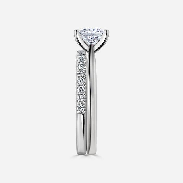 Firefly Solitaire White Gold Pavé Band Bridal Set Engagement Ring