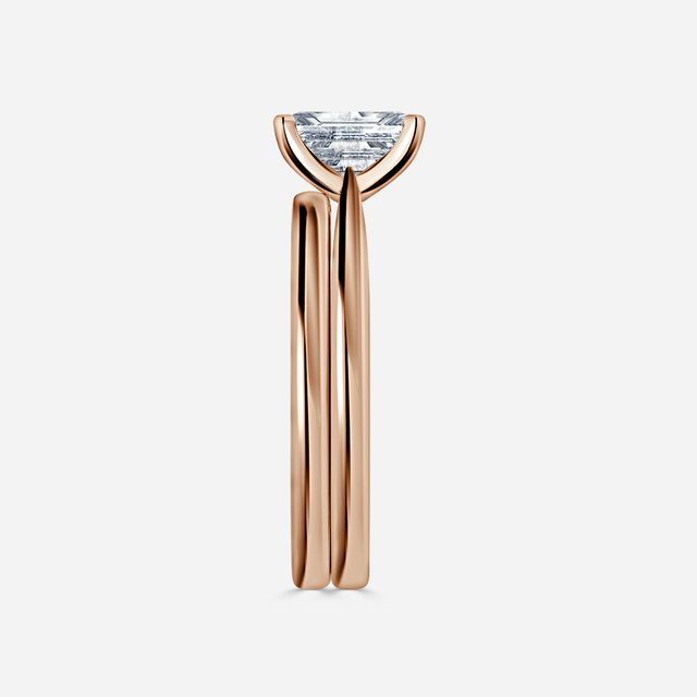Firefly Solitaire Rose Gold Plain Band Bridal Set Engagement Ring