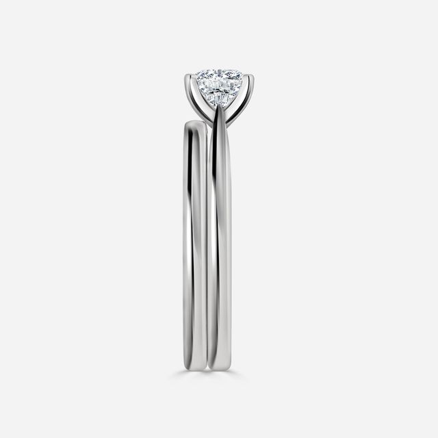 Firefly Solitaire White Gold Plain Band Bridal Set Engagement Ring