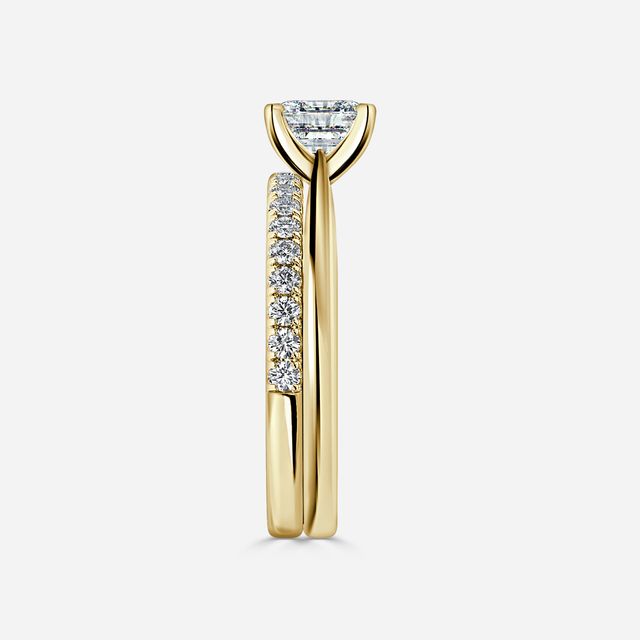 Firefly Solitaire Yellow Gold Pavé Band Bridal Set Engagement Ring
