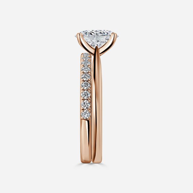 Firefly Solitaire Rose Gold Pavé Band Bridal Set Engagement Ring
