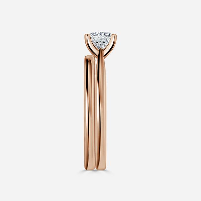 Firefly Solitaire Rose Gold Plain Band Bridal Set Engagement Ring