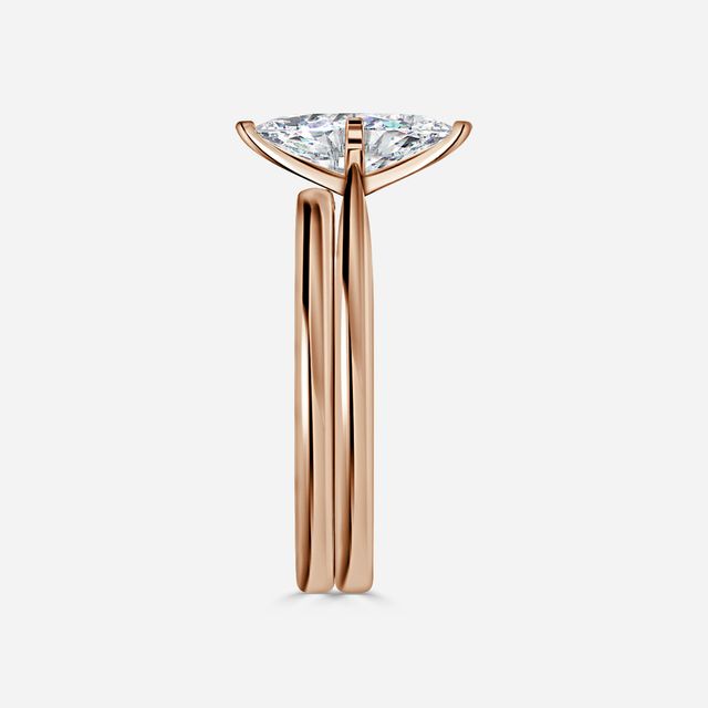 Firefly Solitaire Rose Gold Plain Band Bridal Set Engagement Ring