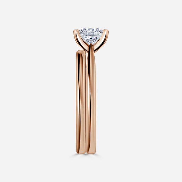 Firefly Solitaire Rose Gold Plain Band Bridal Set Engagement Ring