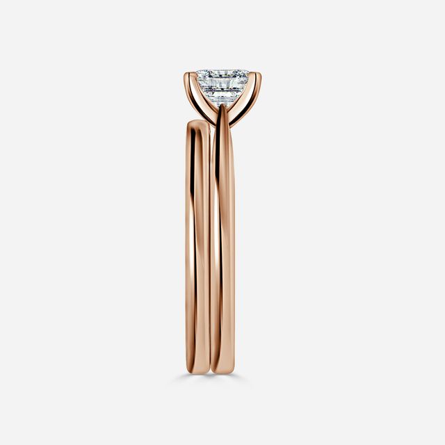 Firefly Solitaire Rose Gold Plain Band Bridal Set Engagement Ring