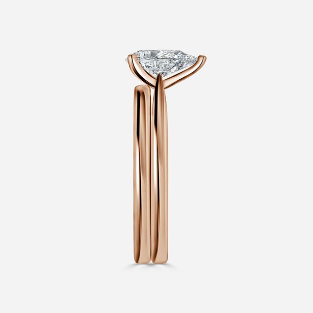 Firefly Solitaire Rose Gold Plain Band Bridal Set Engagement Ring