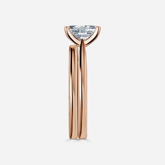 Firefly Solitaire Rose Gold Plain Band Bridal Set Engagement Ring