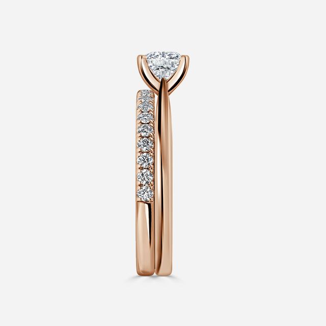 Firefly Solitaire Rose Gold Pavé Band Bridal Set Engagement Ring