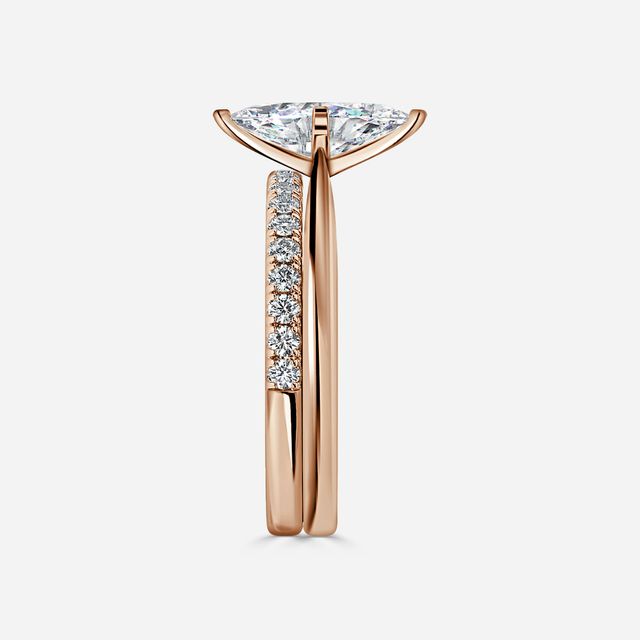 Firefly Solitaire Rose Gold Pavé Band Bridal Set Engagement Ring