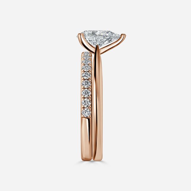 Firefly Solitaire Rose Gold Pavé Band Bridal Set Engagement Ring