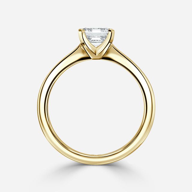 Firefly Solitaire Yellow Gold Plain Band Bridal Set Engagement Ring