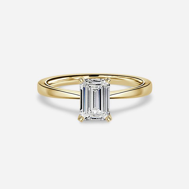 Firefly Solitaire Yellow Gold Pavé Band Bridal Set Engagement Ring