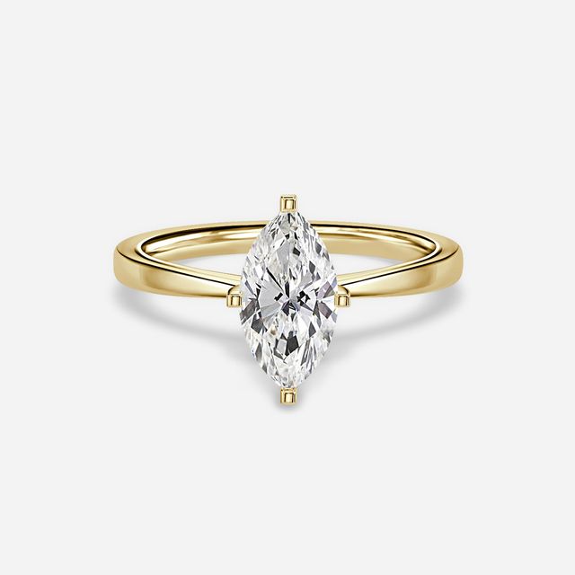 Firefly Solitaire Yellow Gold Plain Band Bridal Set Engagement Ring