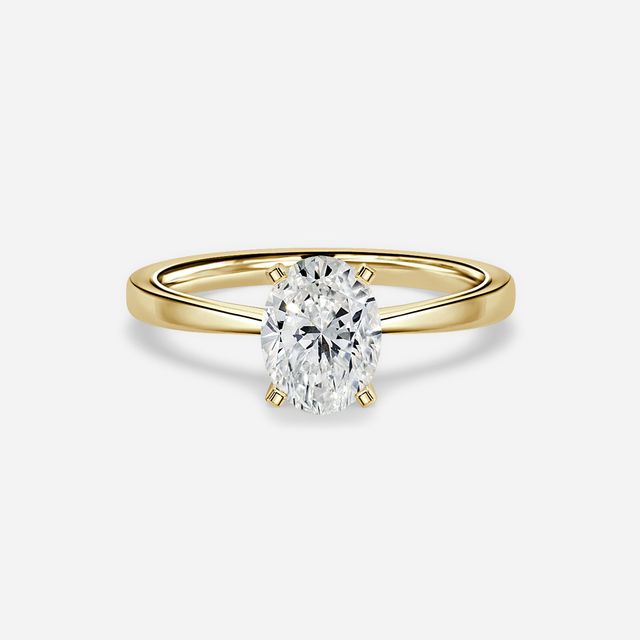 Firefly Solitaire Yellow Gold Plain Band Bridal Set Engagement Ring