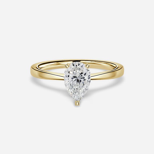 Firefly Solitaire Yellow Gold Pavé Band Bridal Set Engagement Ring