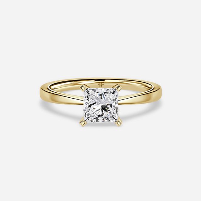 Firefly Solitaire Yellow Gold Plain Band Bridal Set Engagement Ring