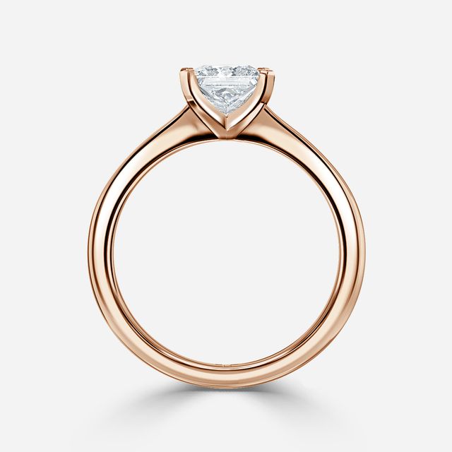 Firefly Solitaire Rose Gold Plain Band Bridal Set Engagement Ring