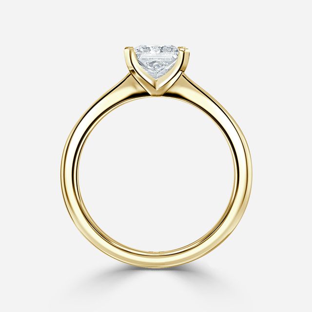 Firefly Solitaire Yellow Gold Plain Band Bridal Set Engagement Ring