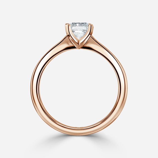 Firefly Solitaire Rose Gold Plain Band Bridal Set Engagement Ring