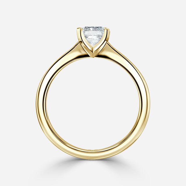 Firefly Solitaire Yellow Gold Plain Band Bridal Set Engagement Ring