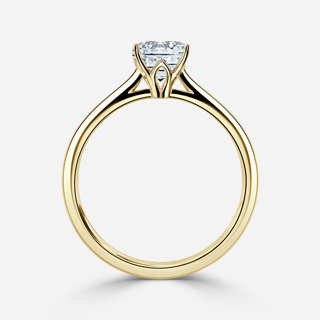 Jessie Solitaire Yellow Gold Pavé Band Bridal Set Engagement Ring