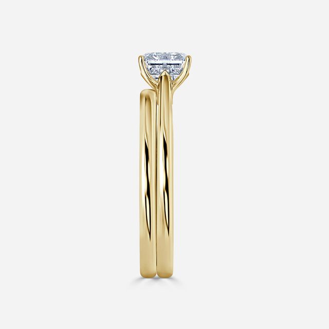 Jessie Solitaire Yellow Gold Plain Band Bridal Set Engagement Ring