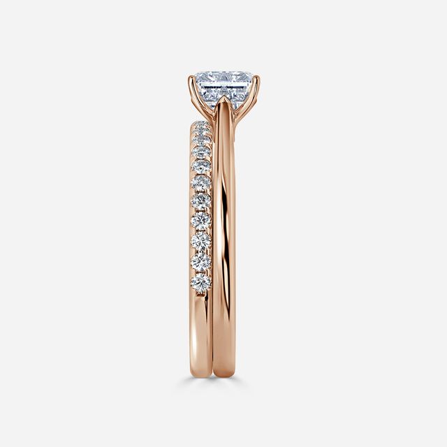 Jessie Solitaire Rose Gold Pavé Band Bridal Set Engagement Ring