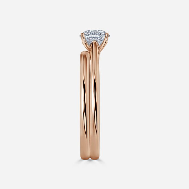 Jessie Solitaire Rose Gold Plain Band Bridal Set Engagement Ring